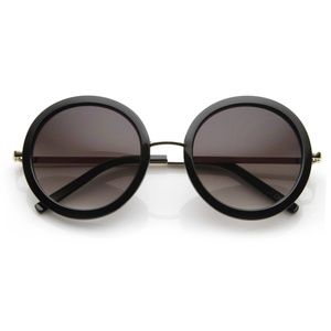 Slightly Oversized Black & Gold Round Sunglasses
